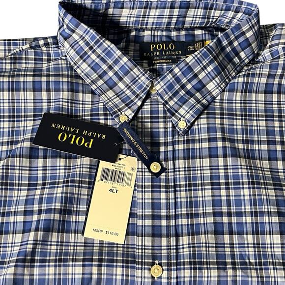 NWT Polo Ralph Lauren Pony Performance Stretch Wicking Shirt Plaid 4XLT Big Tall - Picture 1 of 7